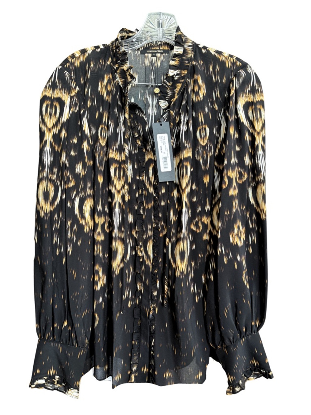 Kobi Halperin Black and Gold Ikat Print Blouse